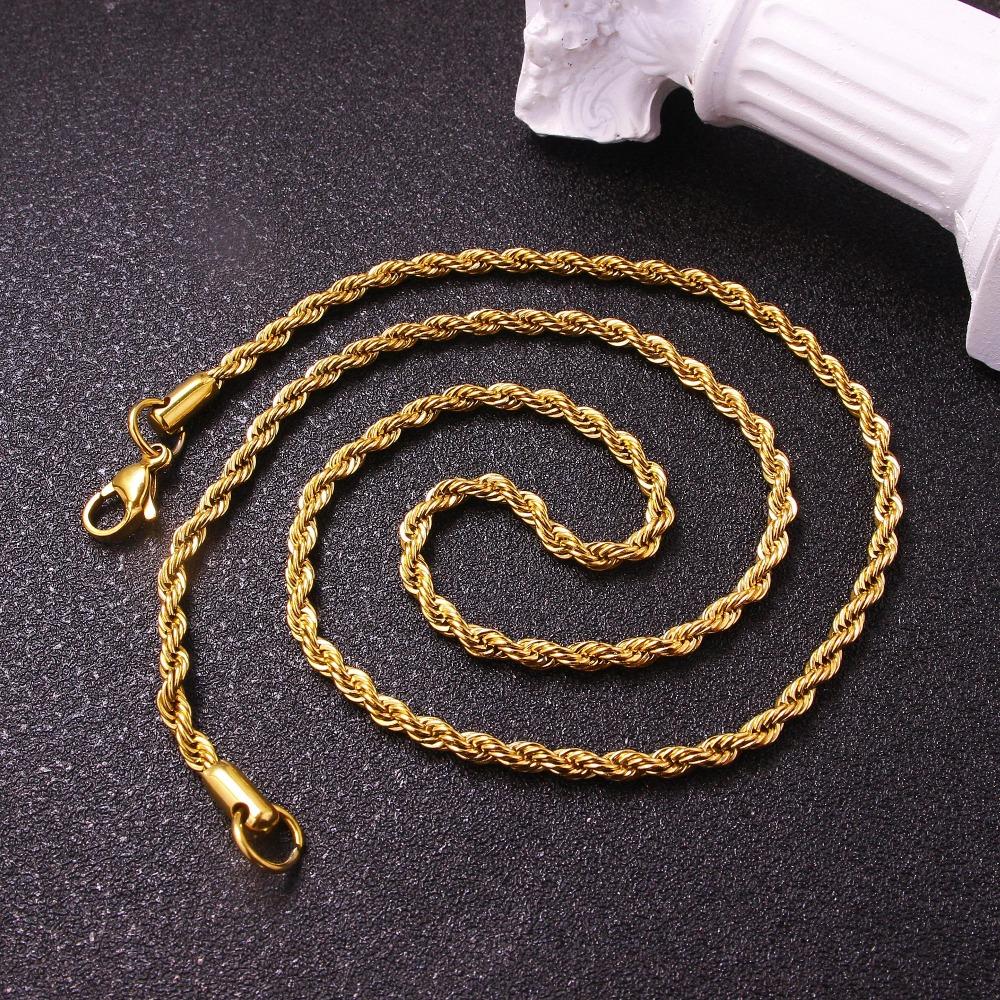Gold Plated Chain Necklace Stainless Steel Chunky Chain Hip Hop Twisted Rope Chain  For Women Men