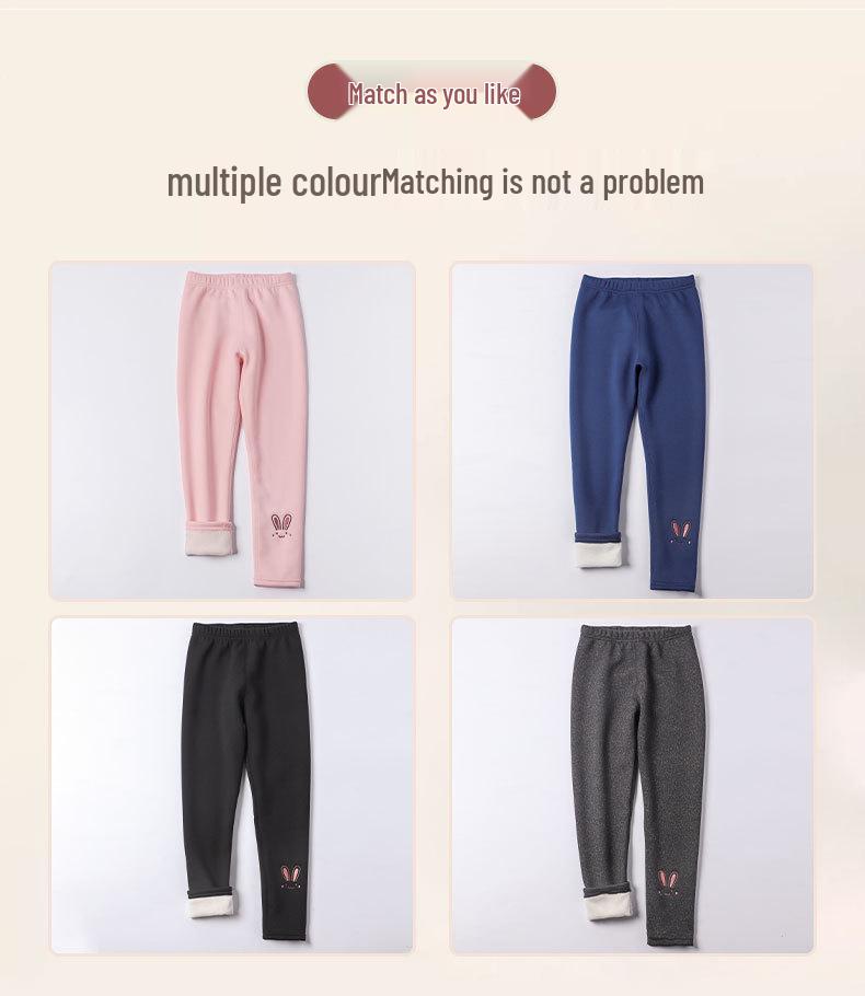 Girls' Fleece-Lined Winter Leggings - Cartoon Design, Warm & Elastic Pants