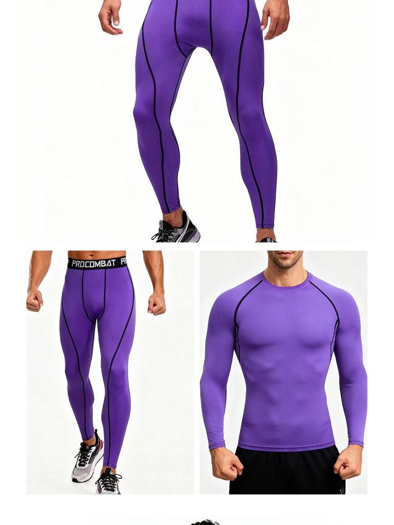 Men's Quick-Dry Sports Fitness Set: Breathable Long Sleeve Top & High Elastic Pants for Basketball, Running, Football & Training