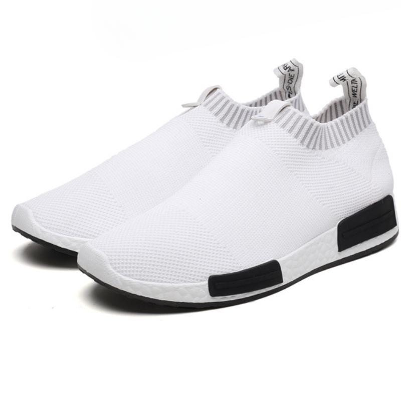 

Summer Men s Mesh Surface Flat Casuals Low Top Solid Color Breathable Knit Sneakers Rubber Soft Sole Slip on Shoes Tênis Casuais 38 белый