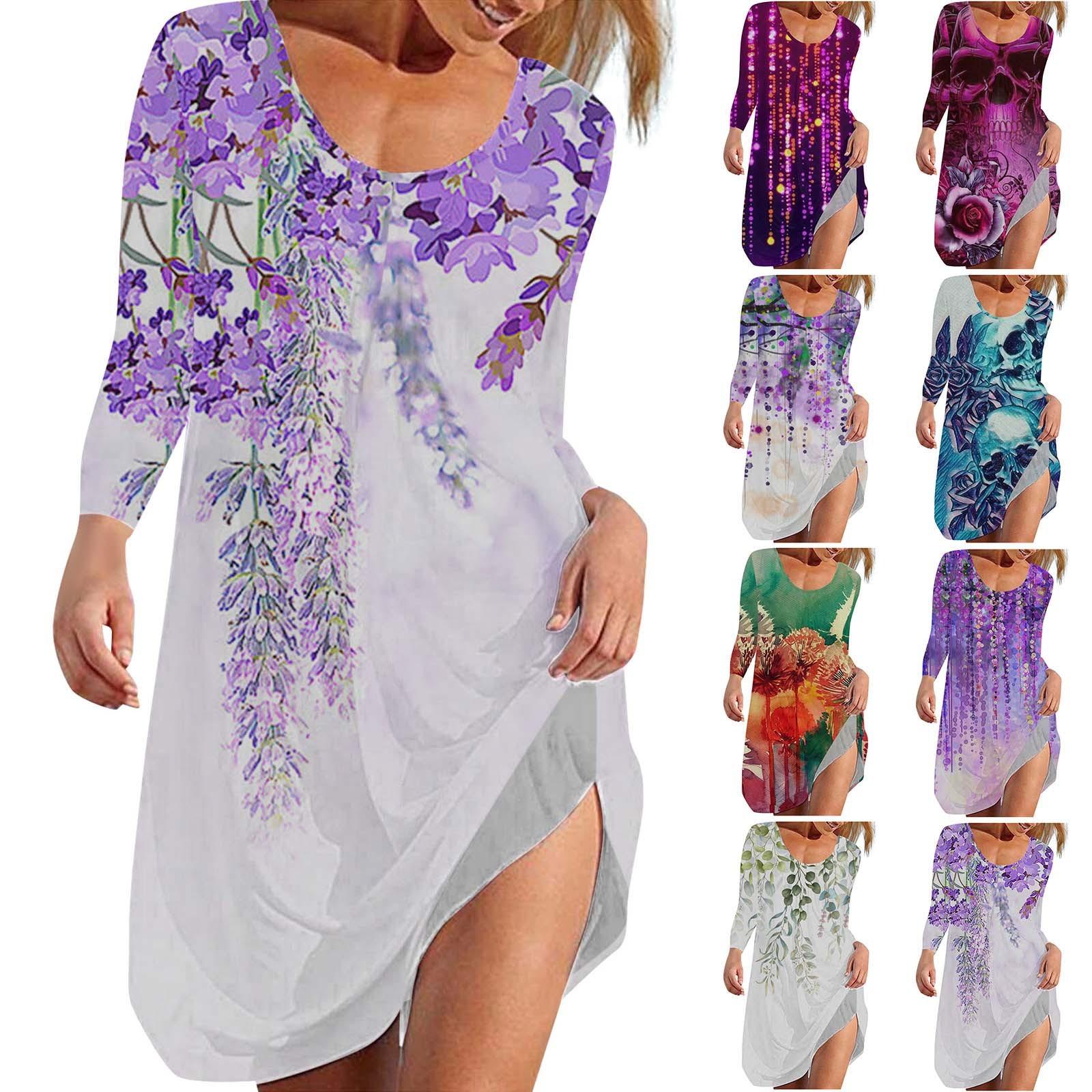 

(радость выбирать)Женское повседневное платье с длинным рукавом с принтом