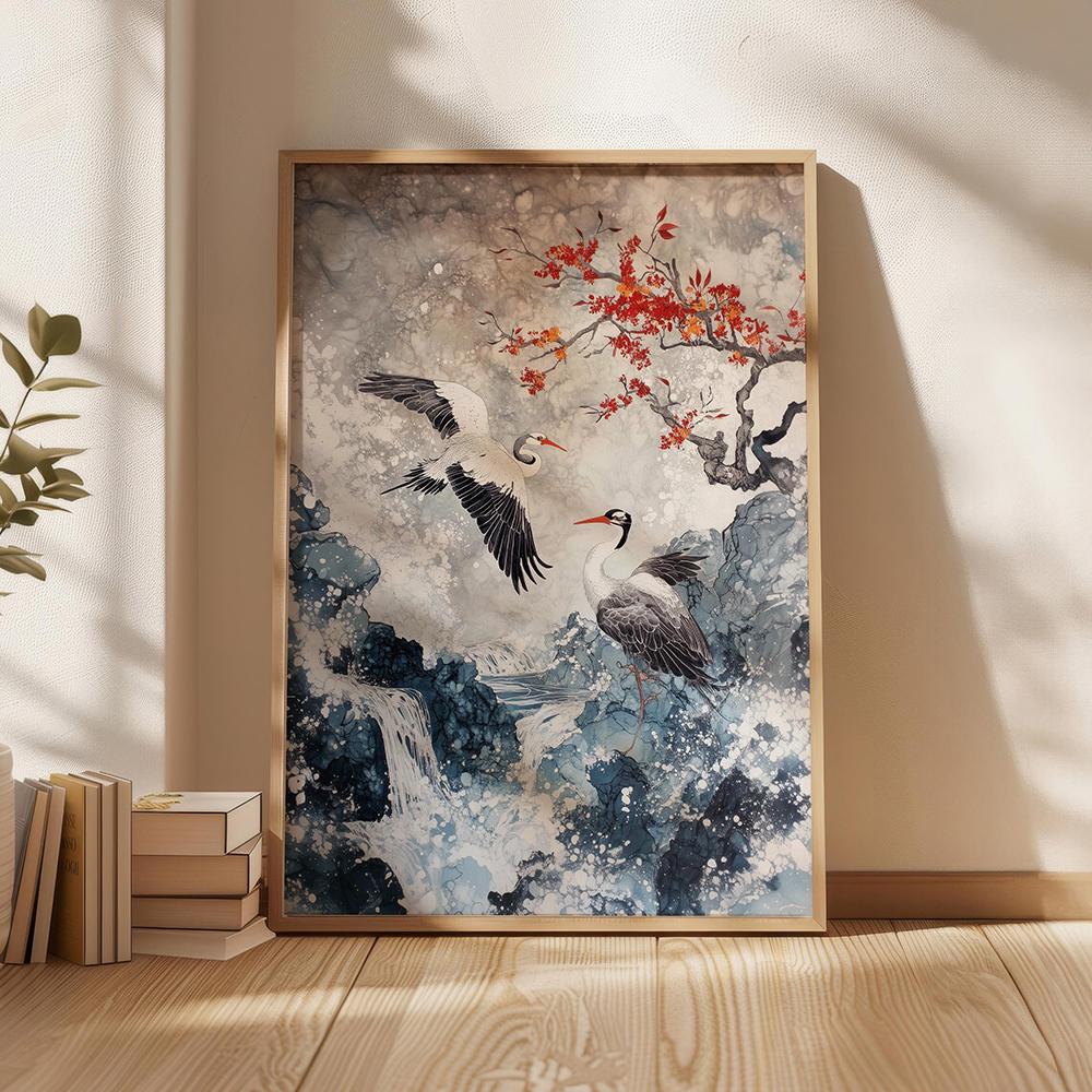 Salbeigrün Gold Japandi Kunstdruck Fliegende Vögel Wandkunst Abstrakte Sonnenkunst Wohnzimmerdeko Japanische Wandkunst Schlafzimmerdeko Geschenk
