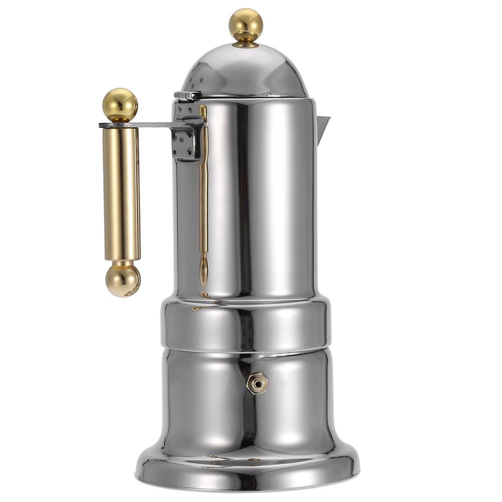 Moka-kanne i rustfritt stål, espressomaskin for komfyrtopp med sikkerhetsventil, 200 ml