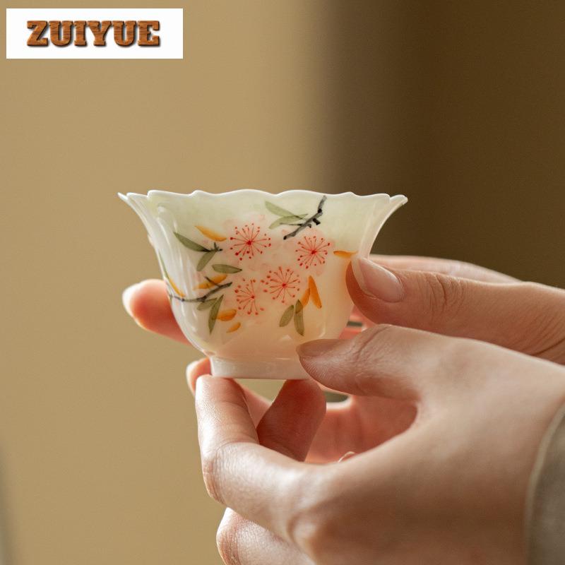2pc/lot Hand-painted Peach Blossom Teacup Aesthetic Tea Bowl Tea Pair Tea-tasting Personal Cup Chazhan Master Cups Teaware 65ml