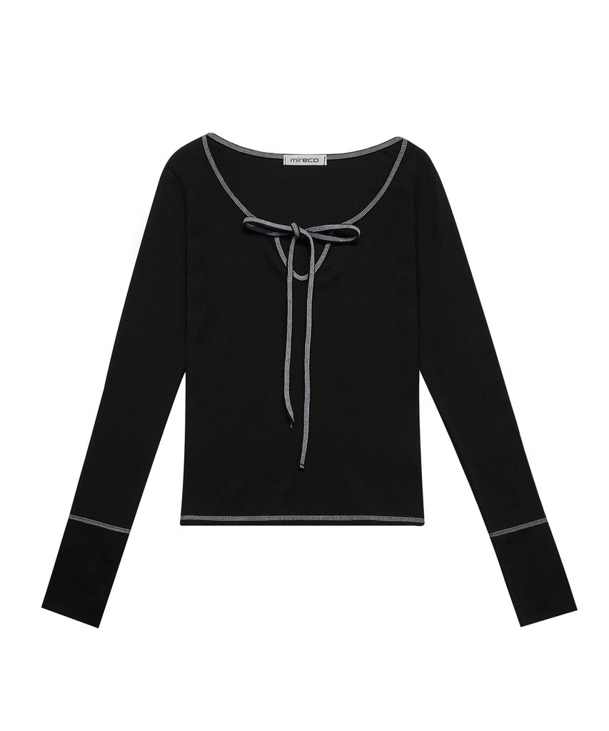 Mileko Stitch Ribbon T-Shirt Black