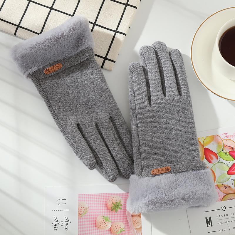 Warm Gloves  Female Fingers Velvet Padded Cashmere Like Students' Hands Anti Freezing Cold Proof and Windproof  Driving and Cycling.