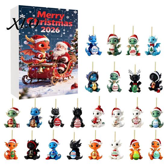 Stocking Stuffers for Friends 2026 Dragon Advent Calendar, 24 Days Funny Baby Figures Christmas Countdown Unique Set 2D Acrylic Cartoon Ornaments Xmas