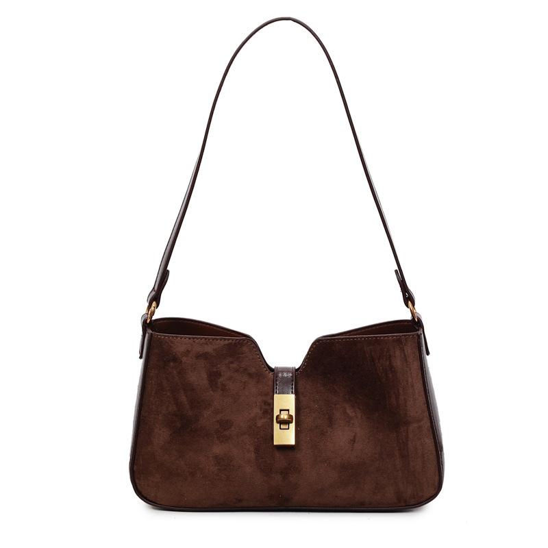 

Premium matte hand-held underarm bag women s 2025 winter new light luxury niche shoulder bag commuter messenger bag темно-коричневого