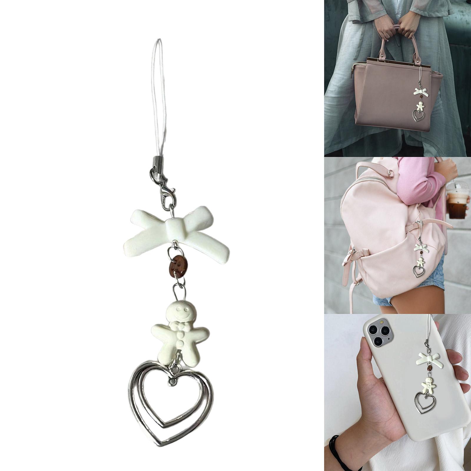 

Fashion Button Beaded Heart Pendant Phone Straps Lanyard Pocket Keychain Strap Backpack Charm Car Key Decoration Chain C