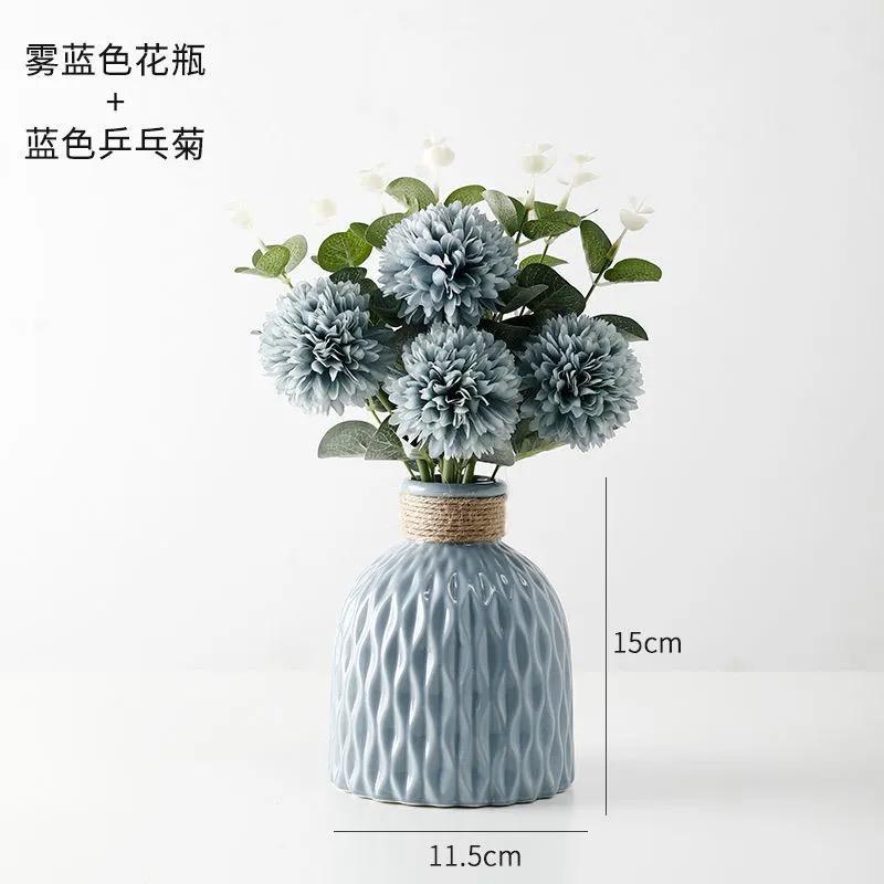 Nordic Ceramic Vase with Hemp Rope – Decorative Bottle for Living Room & Office