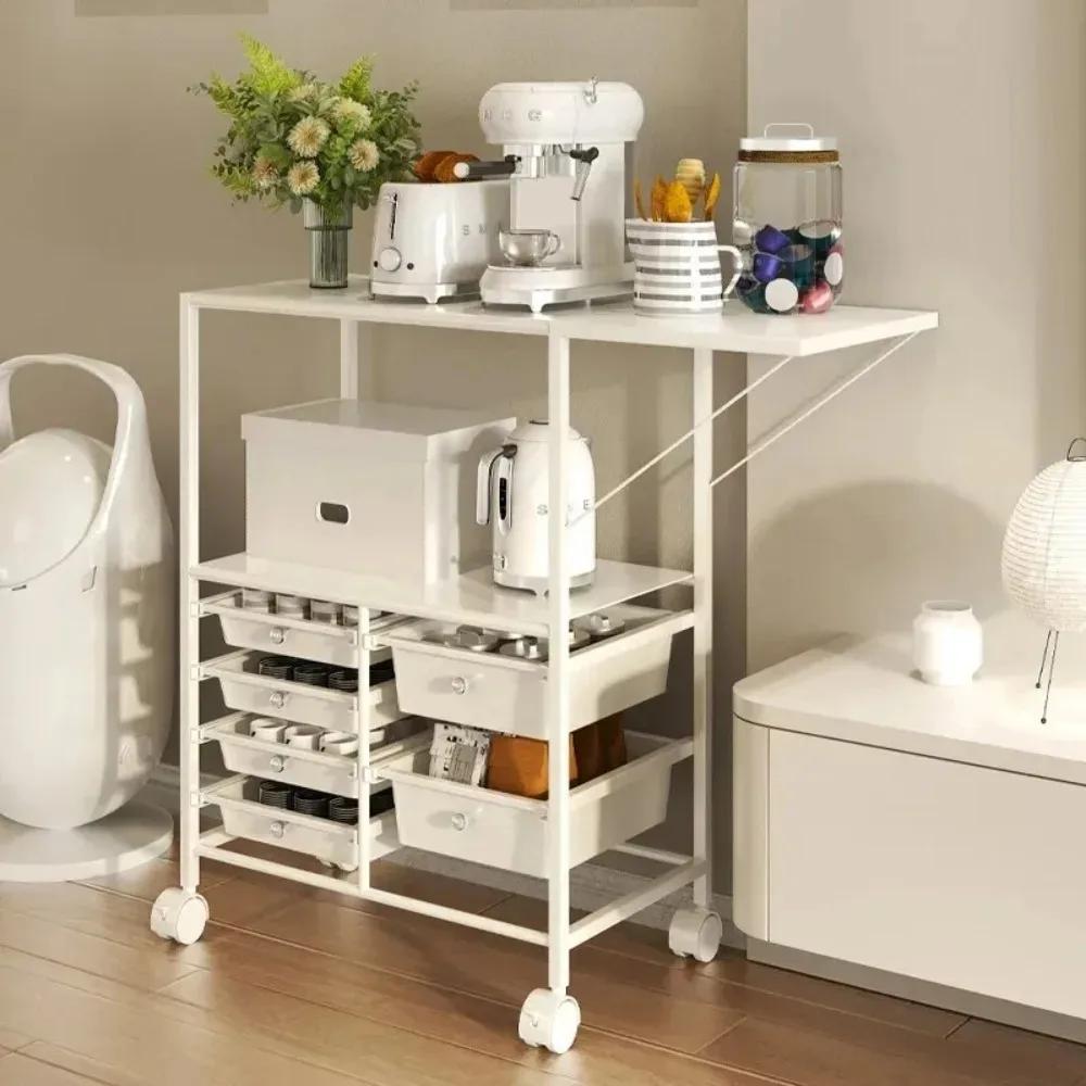 Dining-Side Storage Cabinet Multi Layer Kitchen Cart With Wheel Mobile Extension Design Microwave Storage Cart Tea Water Cabinet