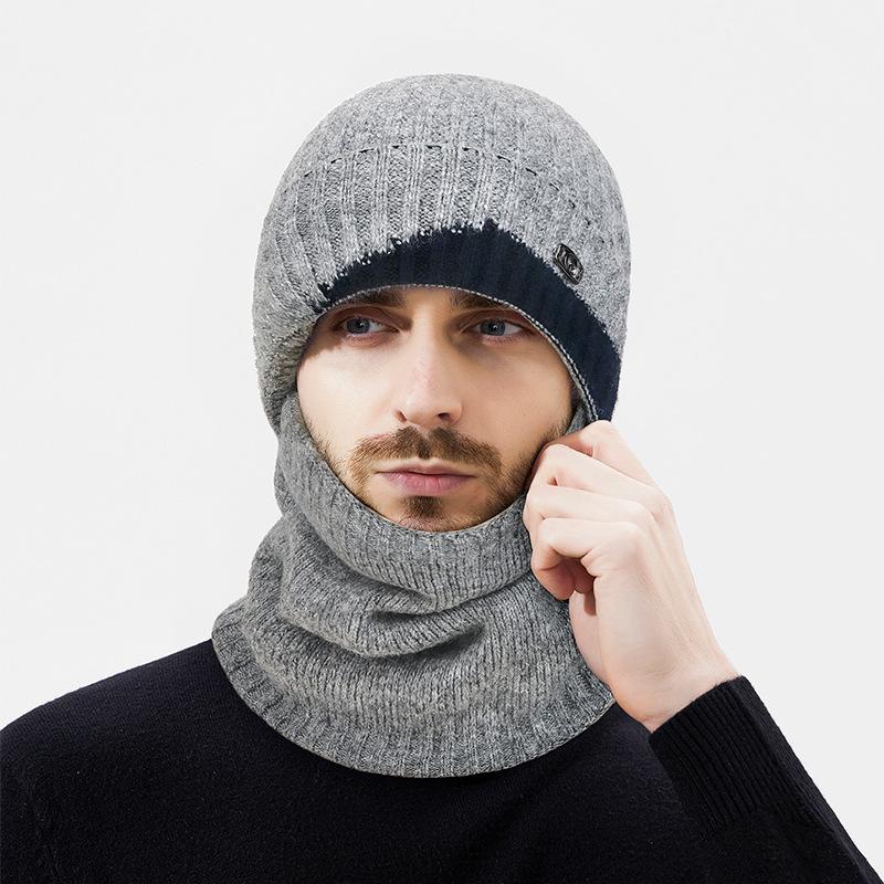 Winter Wool Hat Scarf Two-Piece Warm Wool Hat Men Women Cold-Proof Ear Protection Knitted Hat