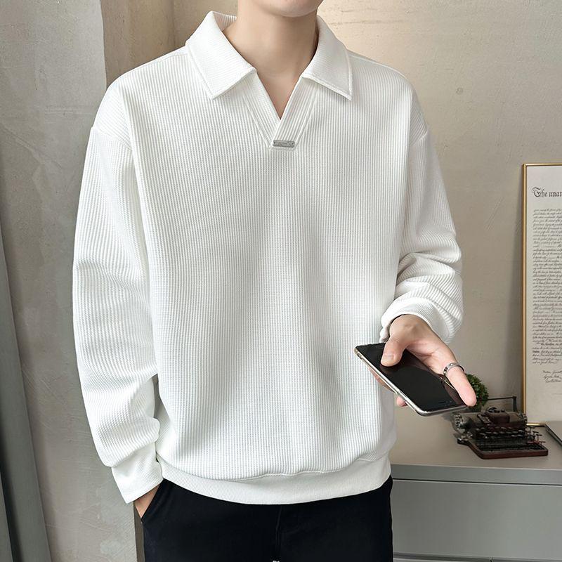 Men's Trendy V-Neck Fleece-Lined Polo Sweatshirt - Autumn/Winter 2025 Collection