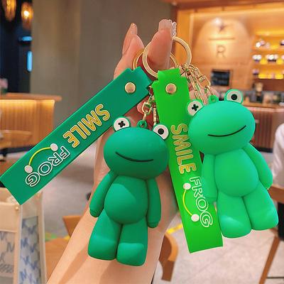 Creative Personality Smiley Face Standing Frog Keychain Cartoon Car Keychain Little Frog Doll Schoolbag Pendant