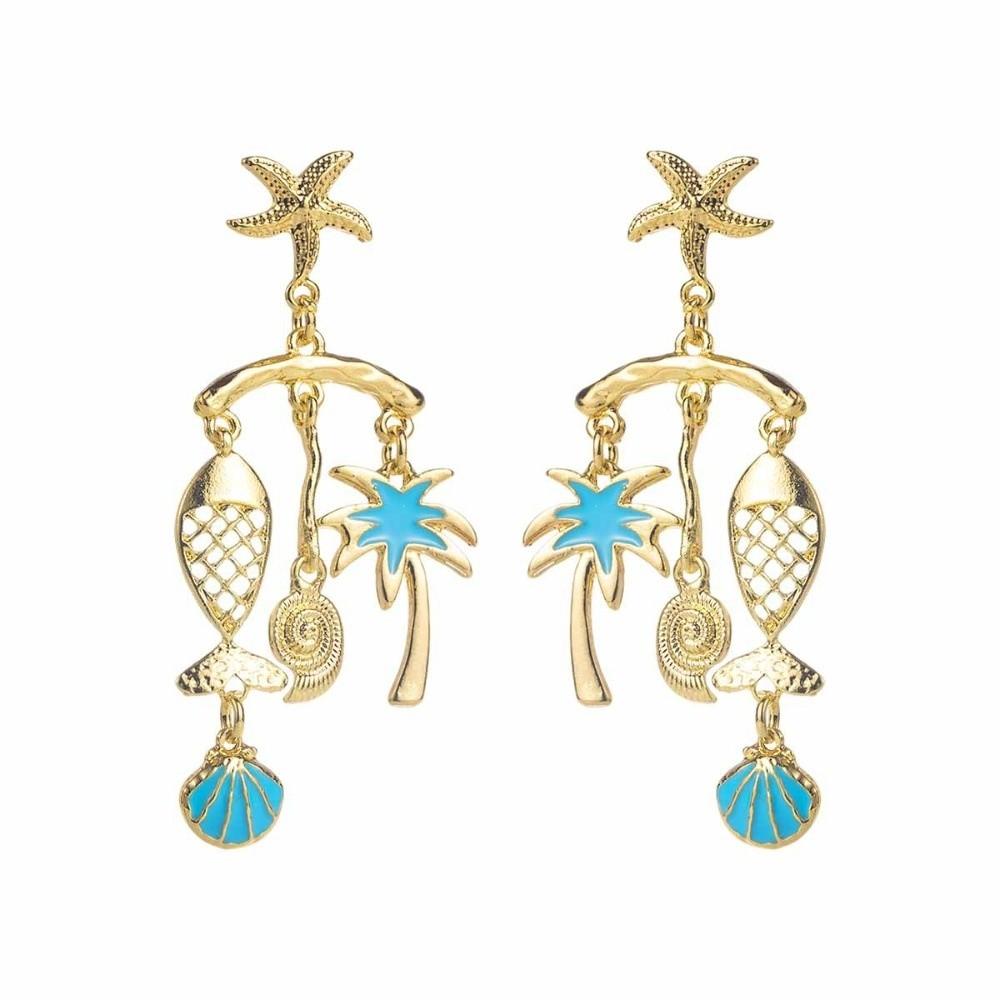 Coconut Tree Shell Earrings Studs Conch Starfish Earrings Fashion Ocean Style Ear Studs Sea Beach синий