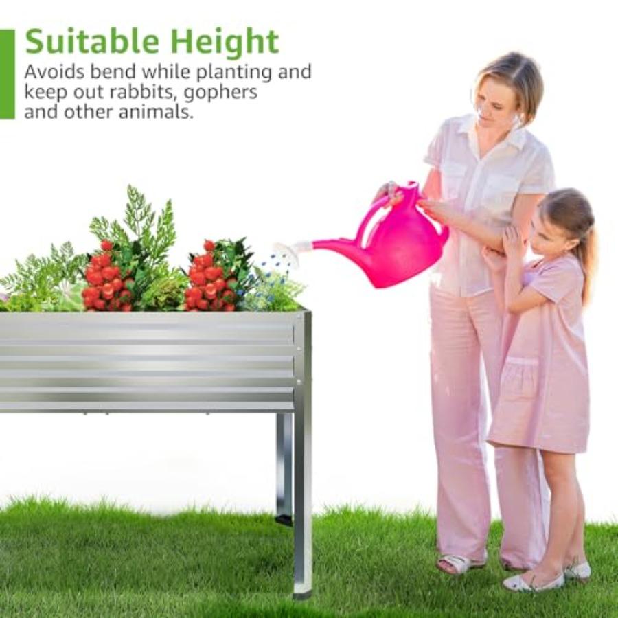 Galvanized Raised Garden Bed with Legs 48 Gallons 48x24x32 Inch Large Metal Elevated Planter Box with Drainage Holes for Vegeta