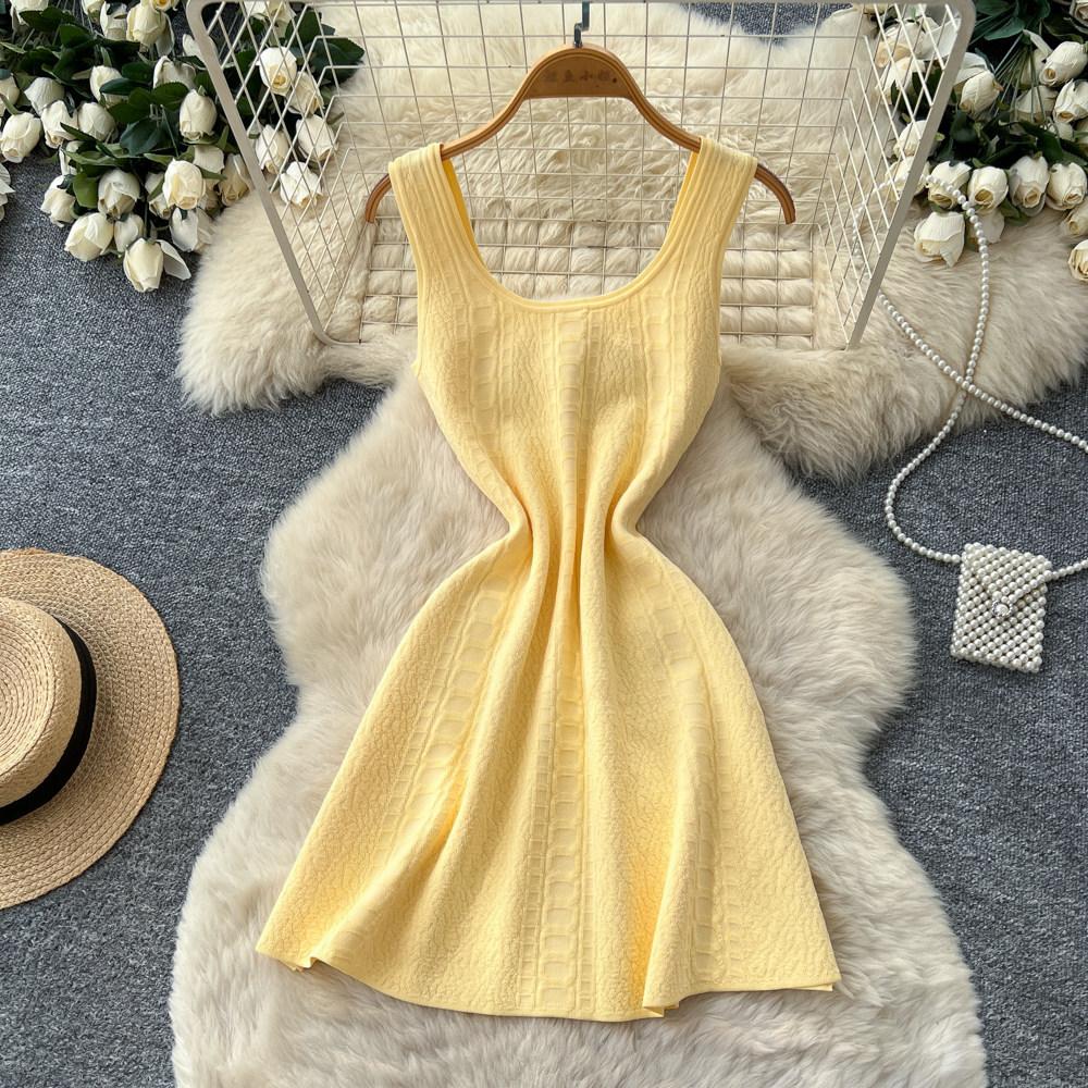 French light luxury pink sleeveless A-shaped dress women's summer high waist and thin versatile temperament commuter dress