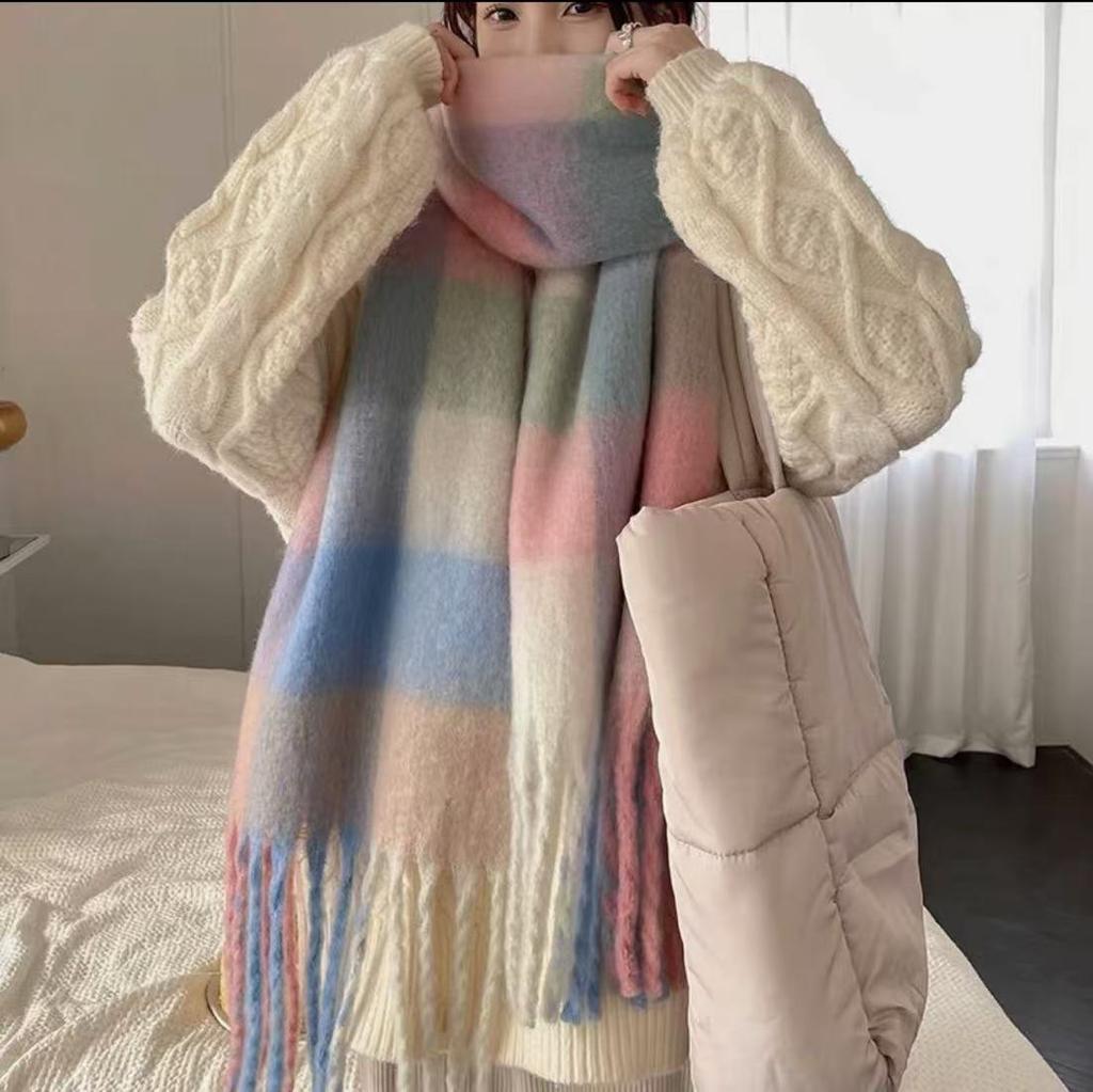 Fashion Korean Version Plaid Imitation Cashmere Scarf Winter Warm Thickened Contrasting Color Student Couple Scarf Long Scarf