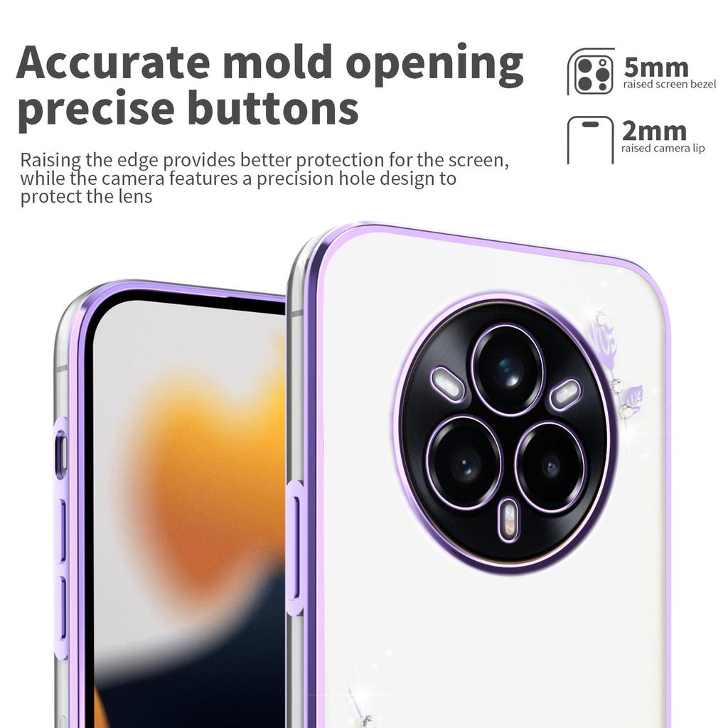 KADEM For Realme 14 Pro 5G Case Flower Rhinestone Decor Electroplating TPU Phone Cover