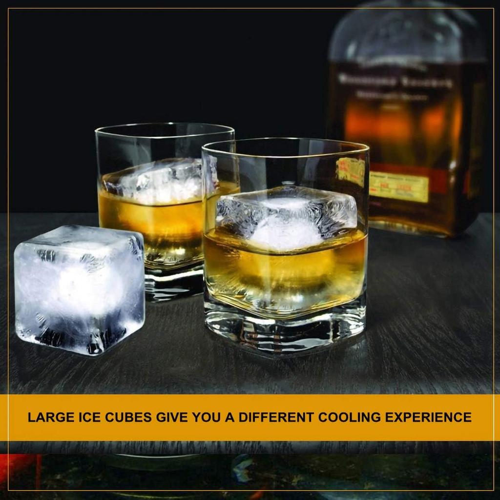 Ice Cube Trays(set of 2), Silicone Sphere Ice Ball Maker with Lid and Large Square Ice Cube Molds for Whiskey Ice and Cocktails, Food Grade Silicone,