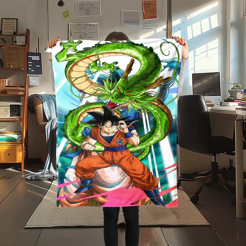 1pz Coperta in Flanella con Stampa Son Goku, Alta Qualità per Tutte le Stagioni, Decorazione per la Casa, Calore e Comfort, Perfetta per Regali di Natale