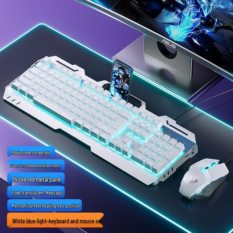 Wired Luminous Gaming Set: Keyboard, Mouse & Headset with Mechanical Feel and Punk Keys for Desktop & Laptop