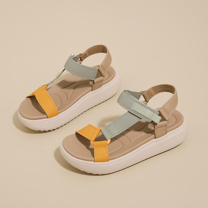 Women's Sports Sandals, Beach Shoes, Daily Casual Outdoor Thick Soled Soft Sole Solid Color Velcro Buckle Women's Shoes