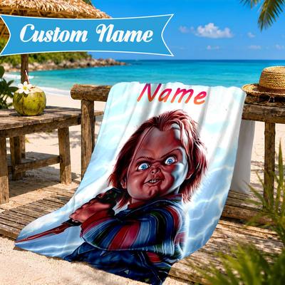 Custom Name Chucky Beach Towel Microfiber Beach Towel, Lightweight and Quick-Dry, for Summer Travel, Swimming Pool Gift