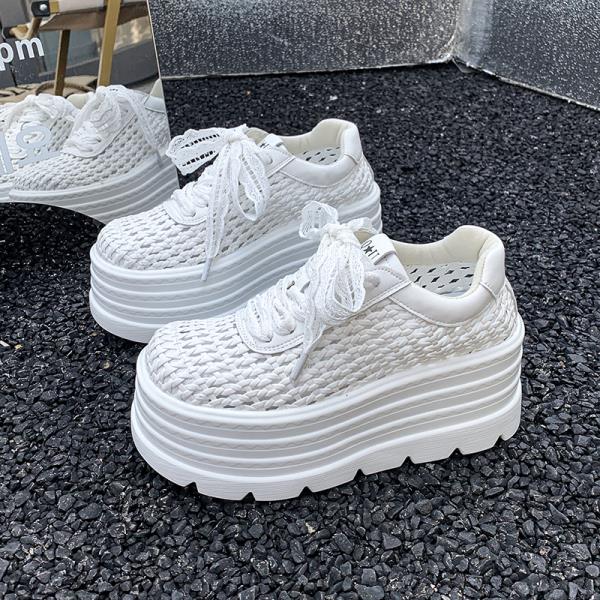 

Fashion Women s Low Cut Breathable Hollow Out Sneakers Girls Summer Fashion Casual Shoes Thick Bottom Lightweight Versatile Plain Color 35 бежевый