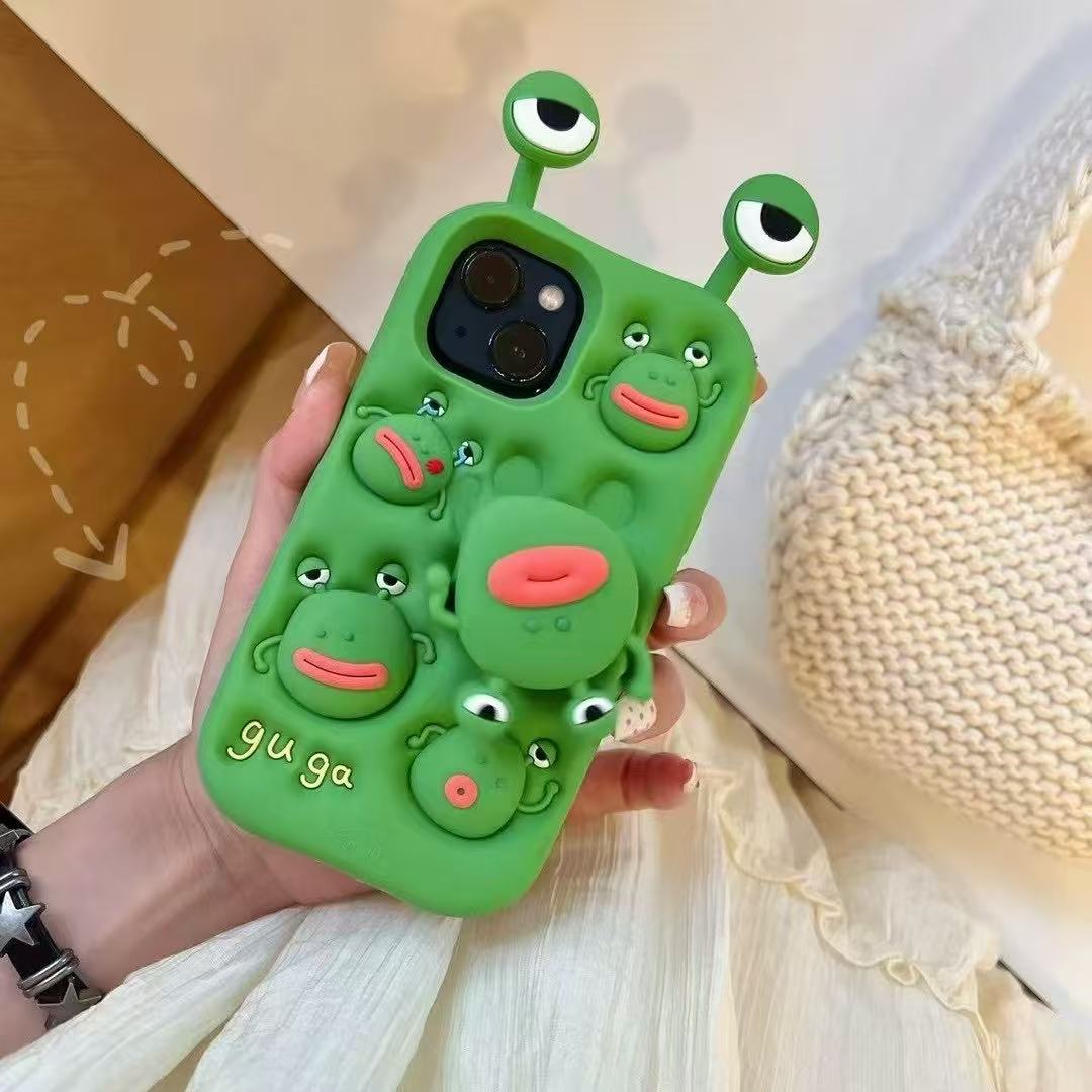 

Funny 3D Big Mouth Frog Silicone Rotating Holder Phone Case For iPhone 17pro 12 13 14 15 16 17 Pro Max Shockproof Cover For iPhone 13