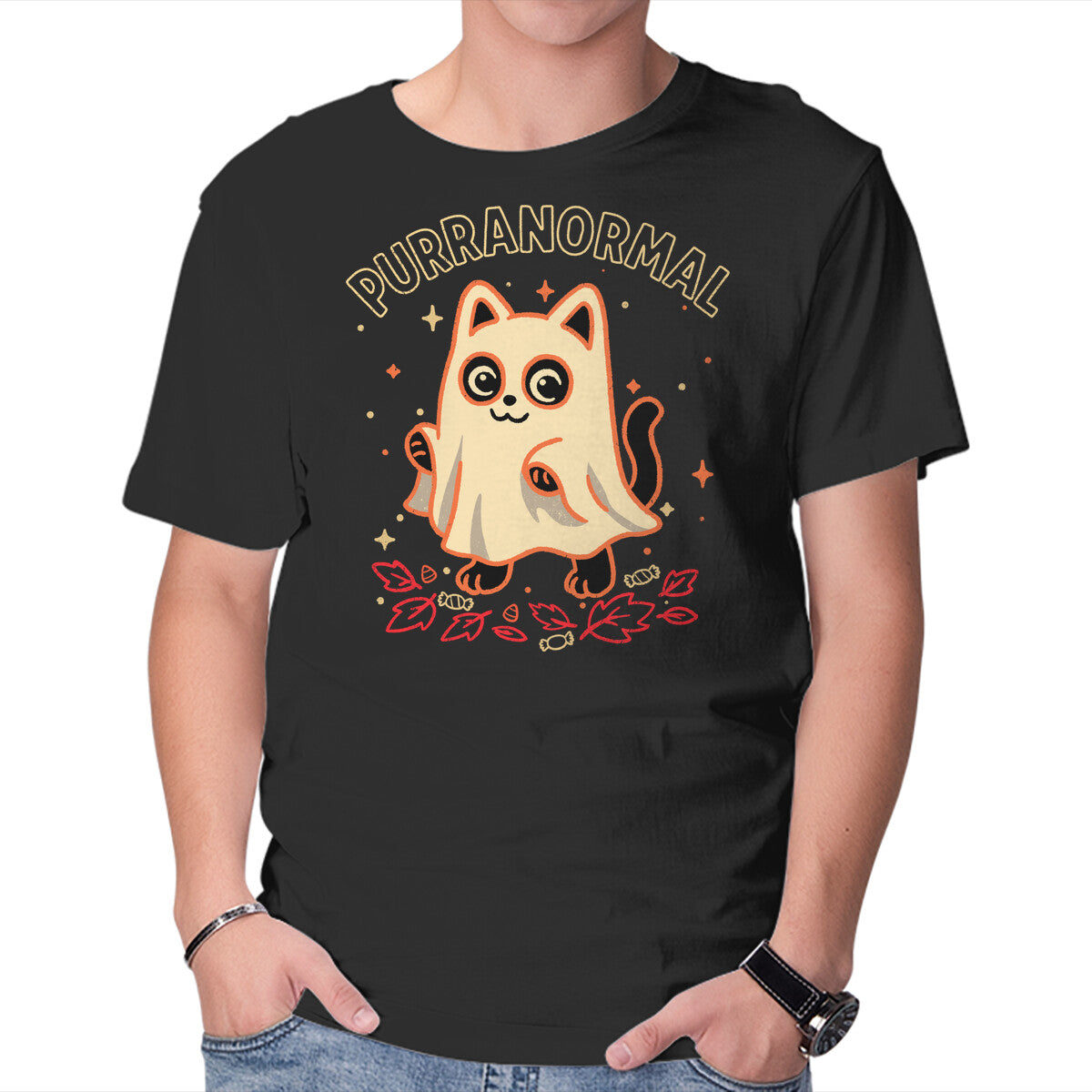 Unisex Crew Neck T-Shirt Purranormal Kitty Graphic Short Sleeve Casual Tee XXXL