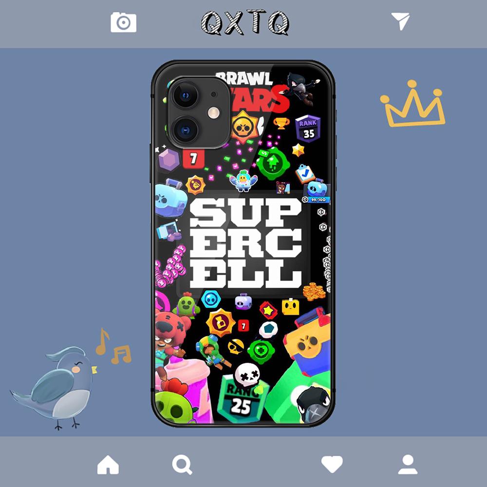 Kreslený herní kryt Brawl Stars pro iPhone Samsung Galaxy Redmi Note S 17 16 15 14 13 20 24 25 54 Pro Max Ultra Fe Kryt z tvrzeného skla