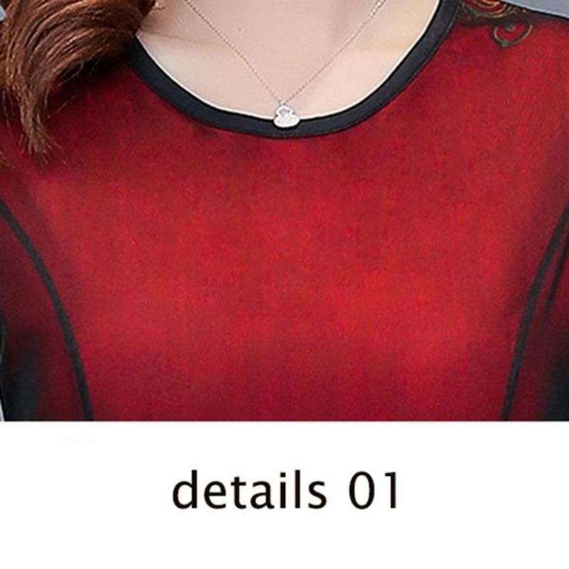 Mid-length Plus Size Printed Over-the-knee Dress Round Thin Chiffon Neck Short Sleeve Mom A-line Skirt