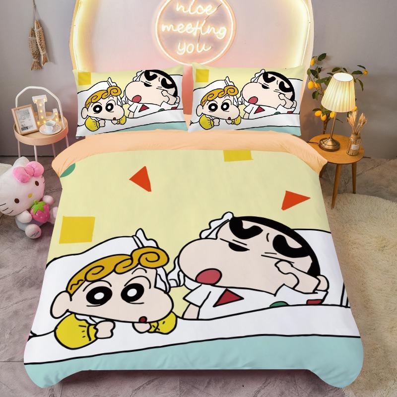 Crayon Shin-chan quilt cover with pillowcase cartoon anime print bedding set fabric soft twin bed size kids gifts various sizes