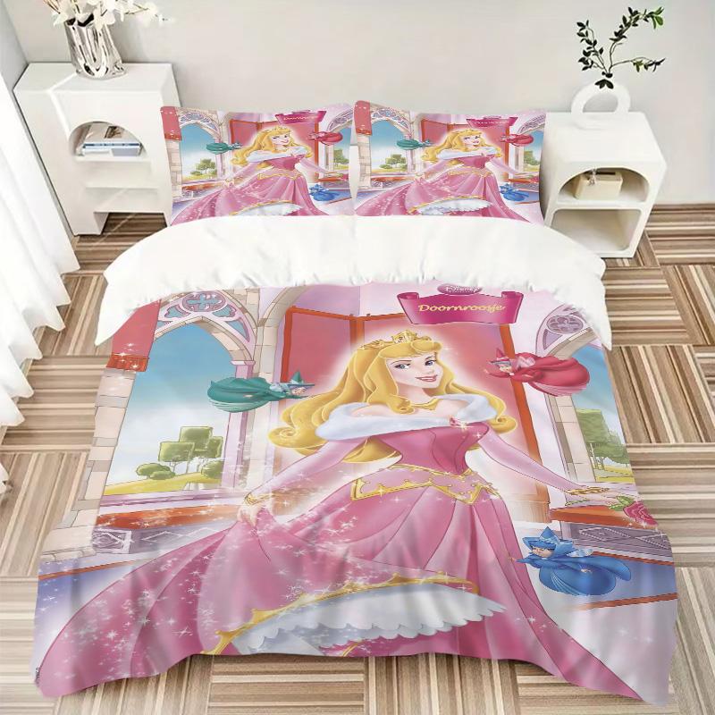 Princess Aurora'S Castle Print 3Pcs Bedding Setduvet Cover With 2 Bedropillowcase Home Birthday Gift