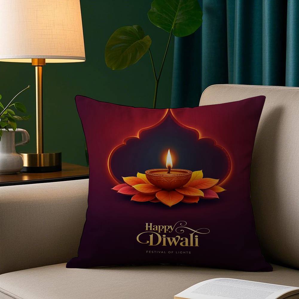 Diwali Festival Pillow Case Short Plush Print Cushion Cover Square Throw Pillow Covers Sofa Home Decor