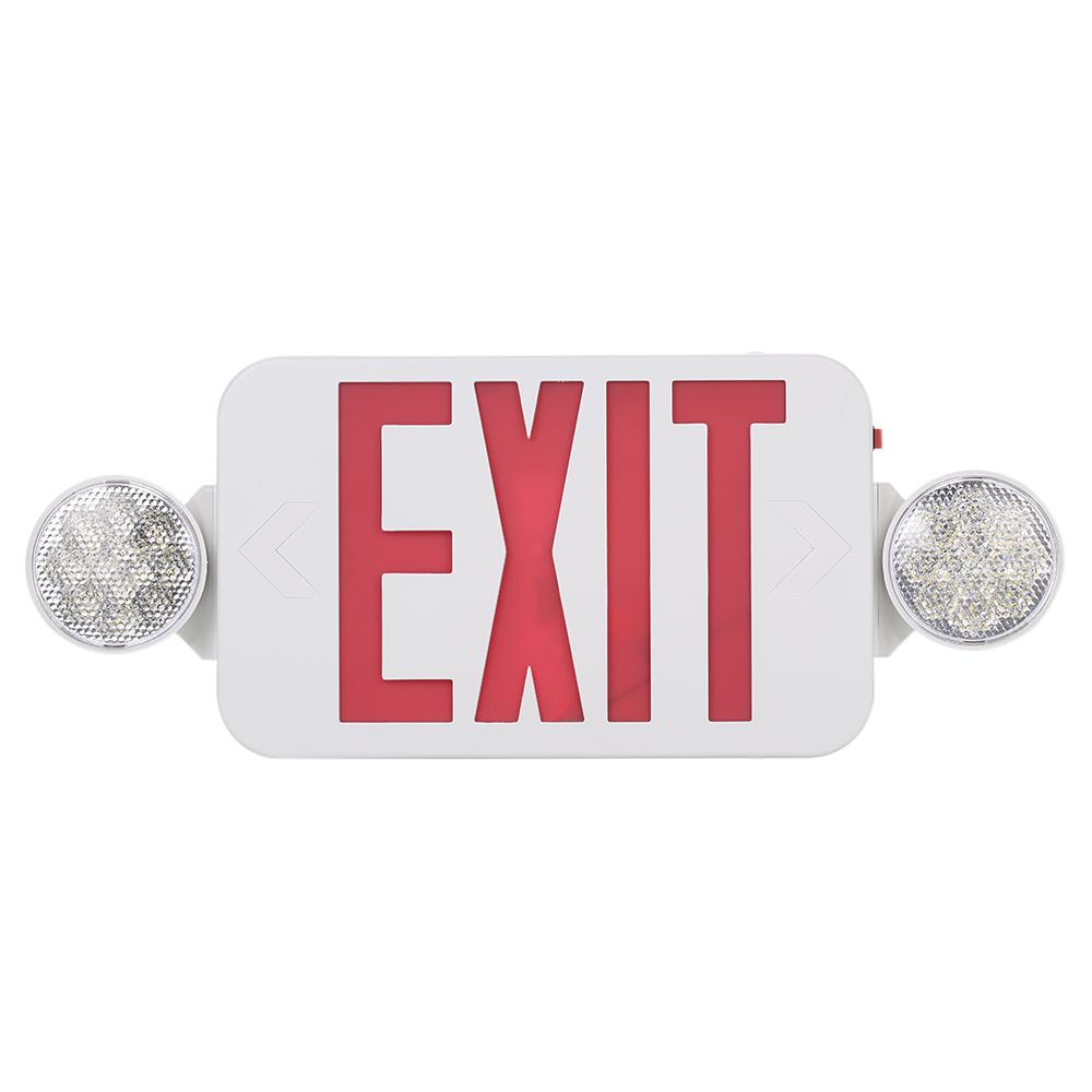 AC120/277V Red Exit Sign LEDs Combo Emergency Light with Adjustable Two Head Backup Batterys Wall