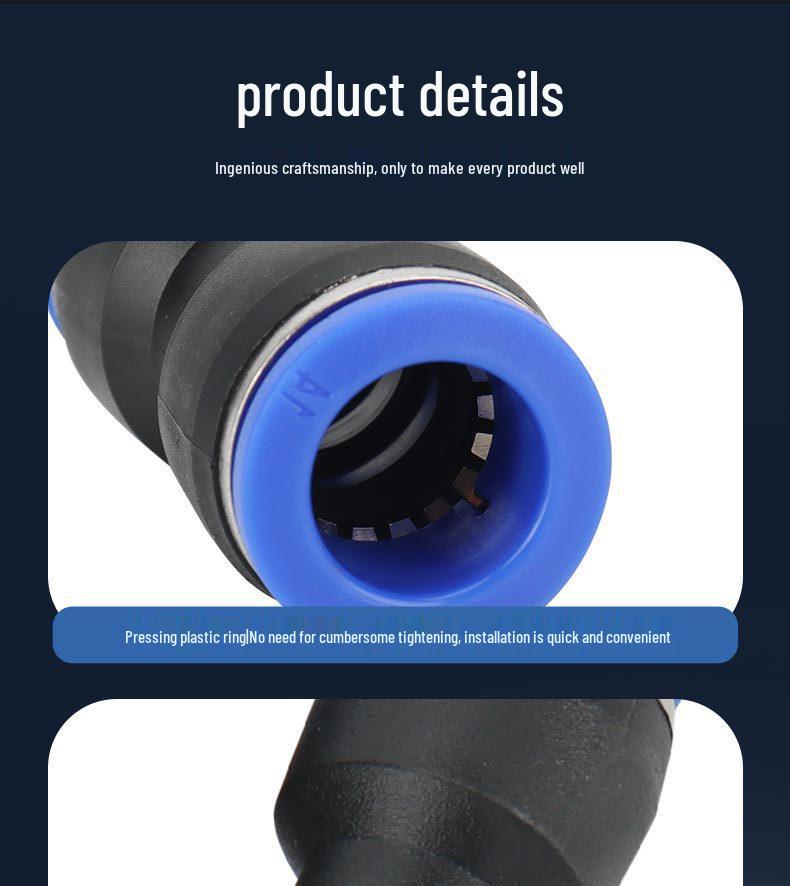 PU Quick-Connect Pneumatic Air Hose Coupler (Sizes: 4-16mm) - Plastic Straight-Through Connector
