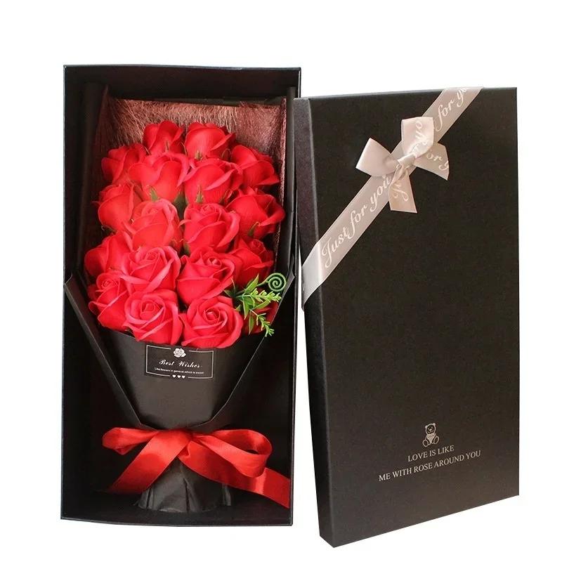 Moda Regalos Creativos Romántico Día de San Valentín Flor 18 Rosas de Jabón Ramo Caja de Regalo Día de la Madre Regalo de Cumpleaños Accesorios