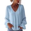 Women S V Neck Loose Fit Solid Color Long Sleeve Shirt