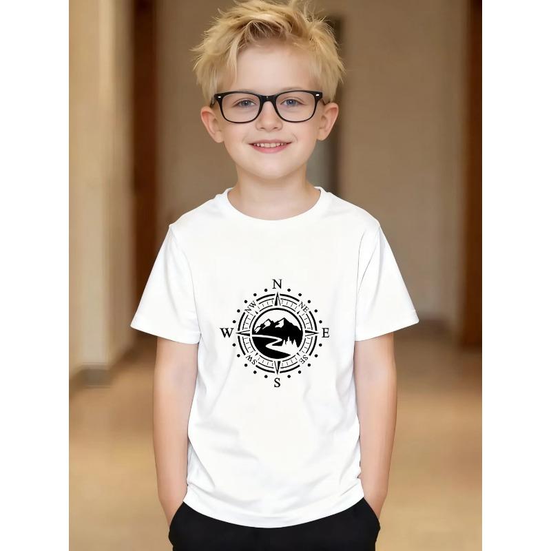 European Sizes Boys' "Directional Guidance" Print T-Shirt | Lightweight, Breathable Fabric, Casual Crew Neck, Short Sleeve, Perfect for Daily Wear
