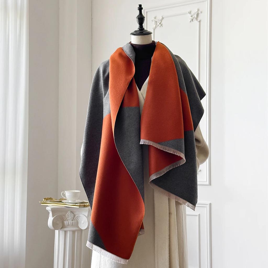 Women's Luxury Faux Cashmere Scarf Warm Pashmina Blanket Poncho Fashion Print Thick Shawl for Autumn Winter