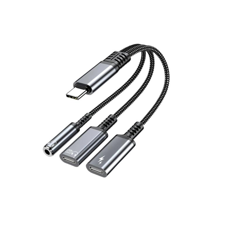 MultiFunction USB C to 3.5mm Headphone &Charging Adapter Cable Supports 3.5mm Headphone OTG Data Transfer PD60W Charging