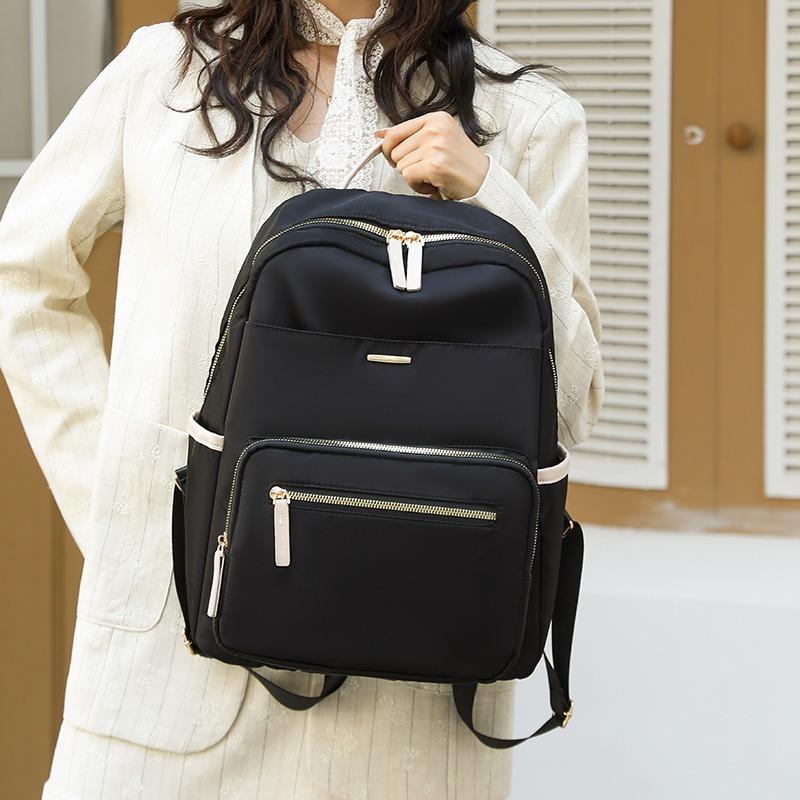 New Women's Large Capacity Backpack Fashion Solid Color Backpack Nylon Student School Bag Travel Backpack