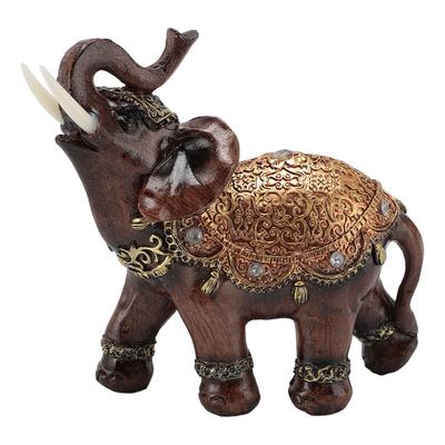Bogactwo Szczęśliwy Słoń Statua Żywica Feng Shui Figurka Słonia Dekoracja Domu do Salonu Prezent na Parapetówkę Brązowy L