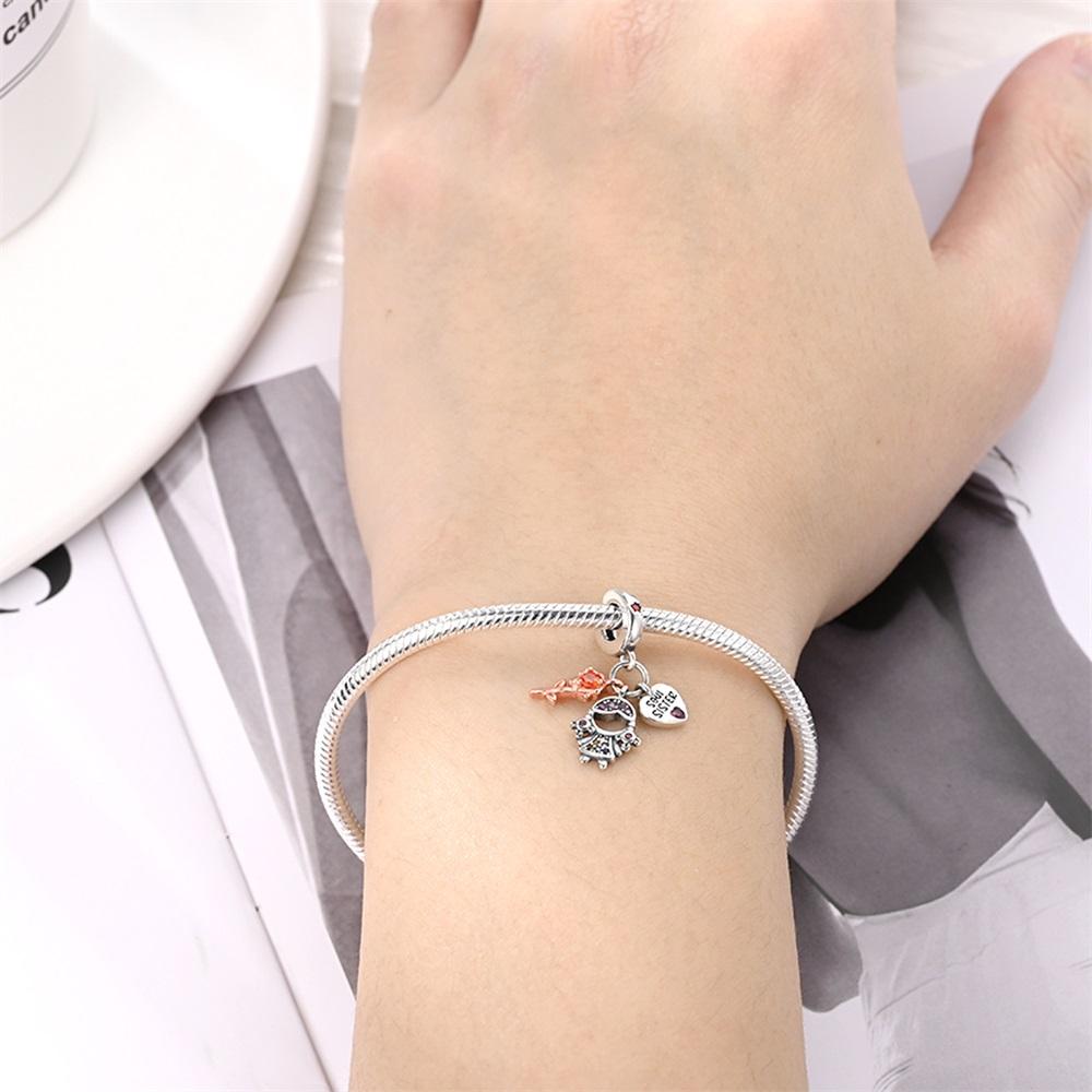 Authentic Charm Bead Charms copper Sweetheart Collection Sister Triple Pendant Set Bead Charms Compatible With Bracelets Women Jewellery Making Diy Gi