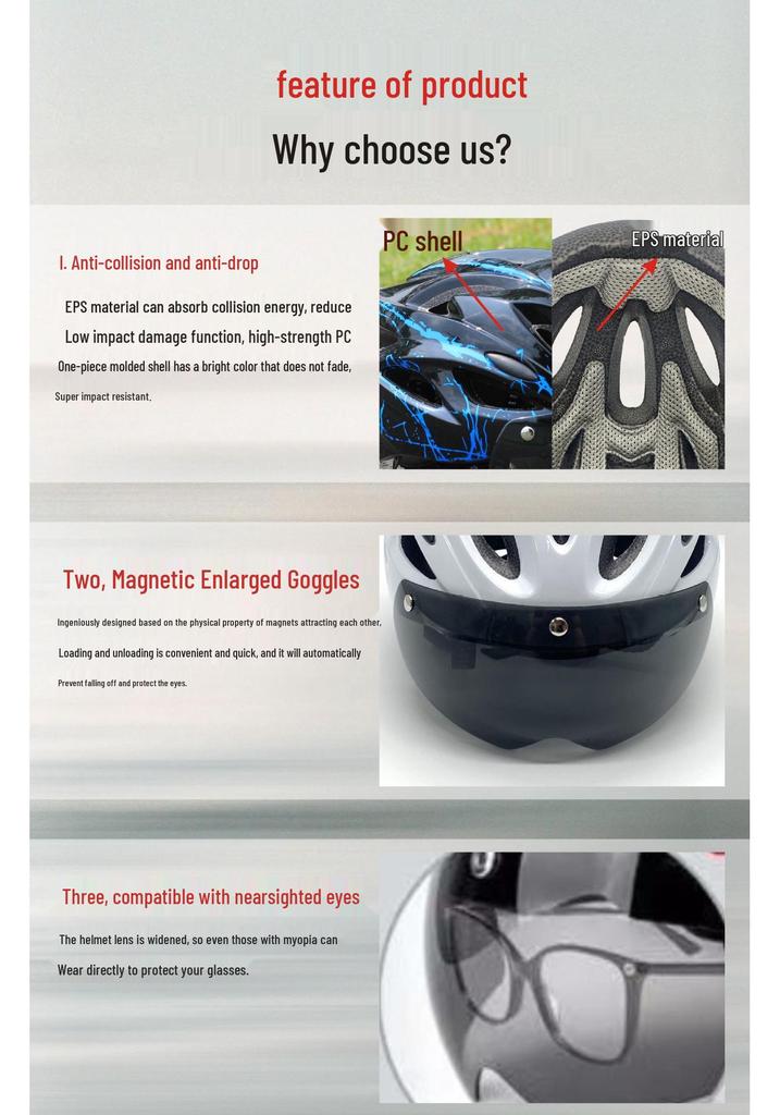 Unisex Mountain Biking Helmet with Magnetic Buckle & Goggles