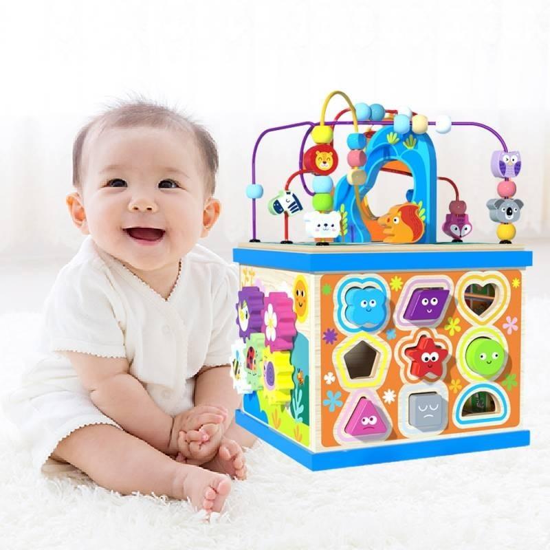 Large Wooden Multifunctional Educational Bead Box For Kids With Shape Sorting And Sensory Play Features