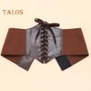 Women Lace-up Corset Wide Elastic Waist Belt Faux Leather Slimming Body Waistband Dress Shirt Decoration