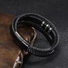 Mens Handwoven Leather Stainless Steel Bracelet Vintage Hip Hop Style Adjustable Length